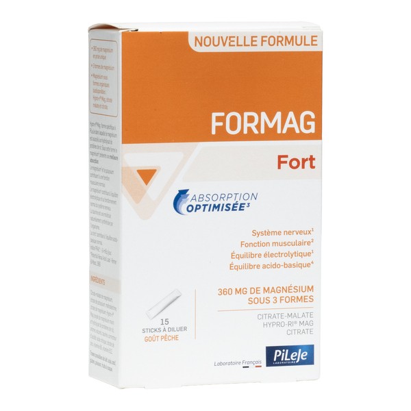 Formag Fort magnésium goût pêche Pileje - boite de 15 sticks