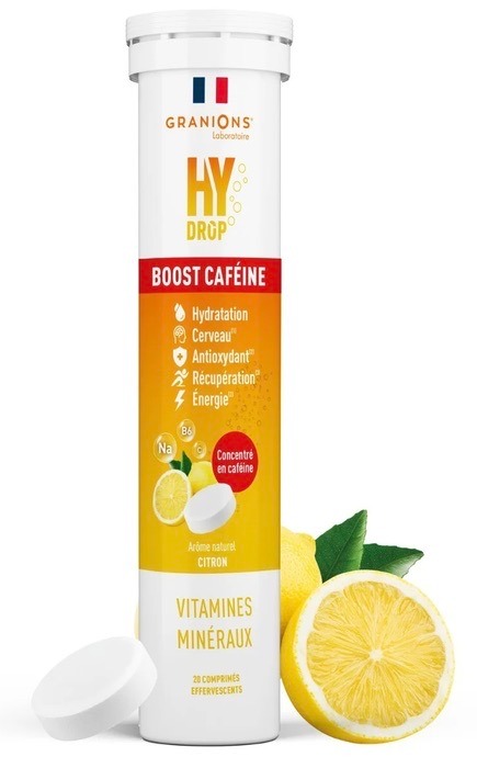 Hydrop Boost caféine solution d'hydratation arôme citron Granions - tube de 20 comprimés effervescents