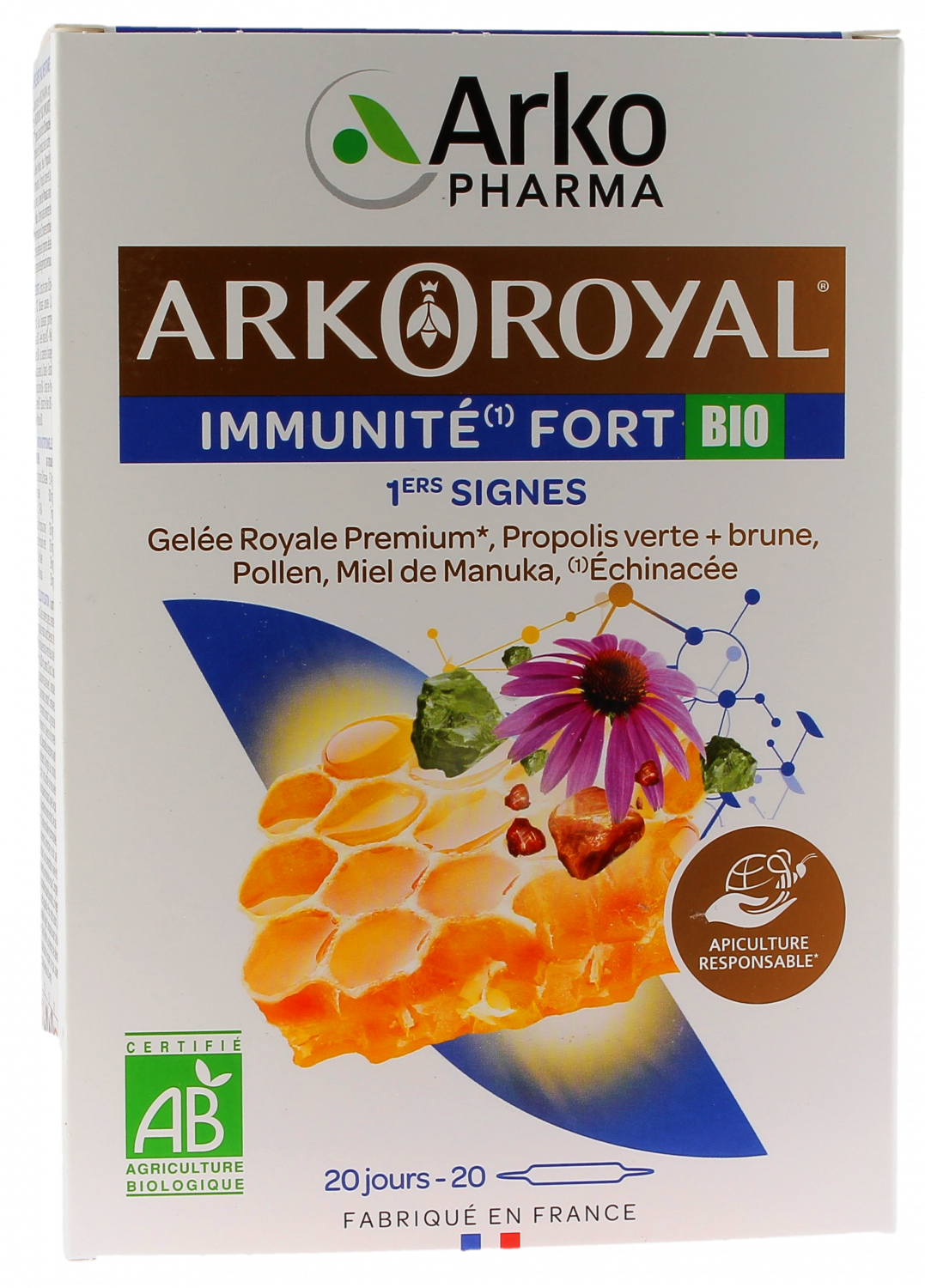Arkoroyal Immunité Fort 1ers signes bio Arkopharma - boîte de 20 ampoules de 10 ml