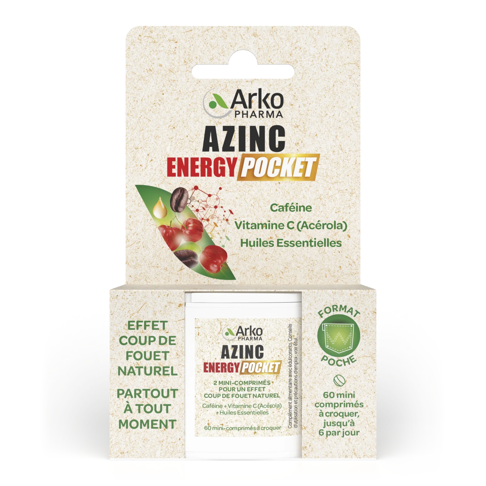 Azinc energy pocket Arkopharma - boîte de 60 mini-comprimés à croquer