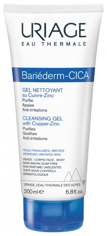 Bari&eacute;derm cica-gel nettoyant au Cu-Zn Uriage - tube de 200 ml