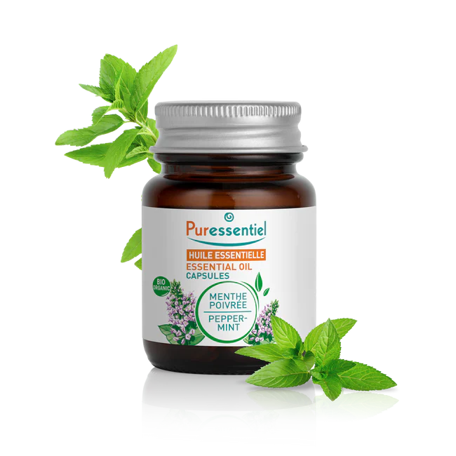 Capsules d'huile essentielle de menthe poivr&eacute;e bio Puressentiel - bo&icirc;te de 60 capsules