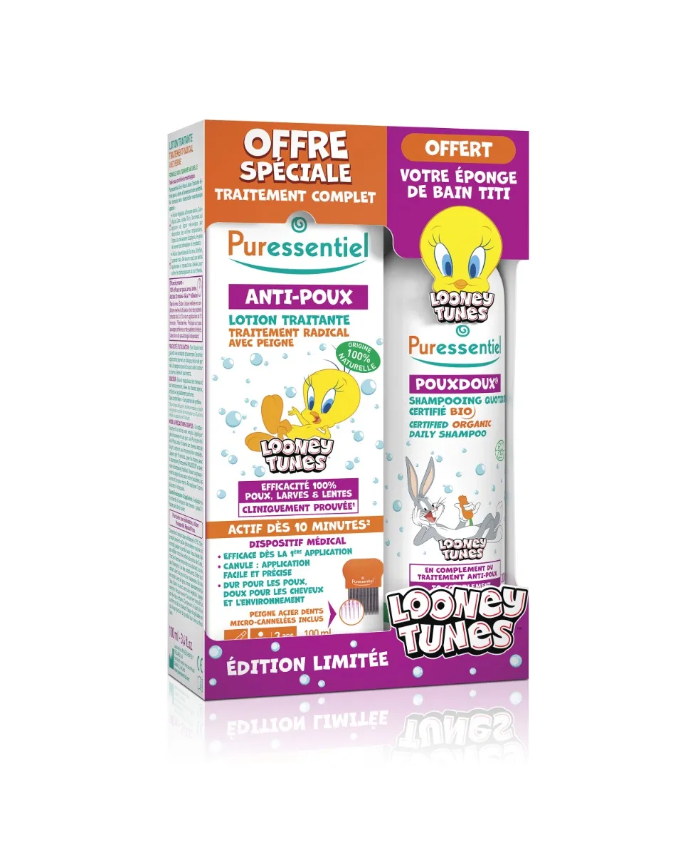 Coffret anti-poux édition limitée Looney Tunes Puressentiel - coffret de 3 produits