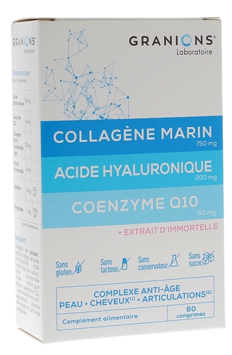 Collag&egrave;ne marin acide hyaluronique coenzyme Q10 Granions - bo&icirc;te de 60 comprim&eacute;s