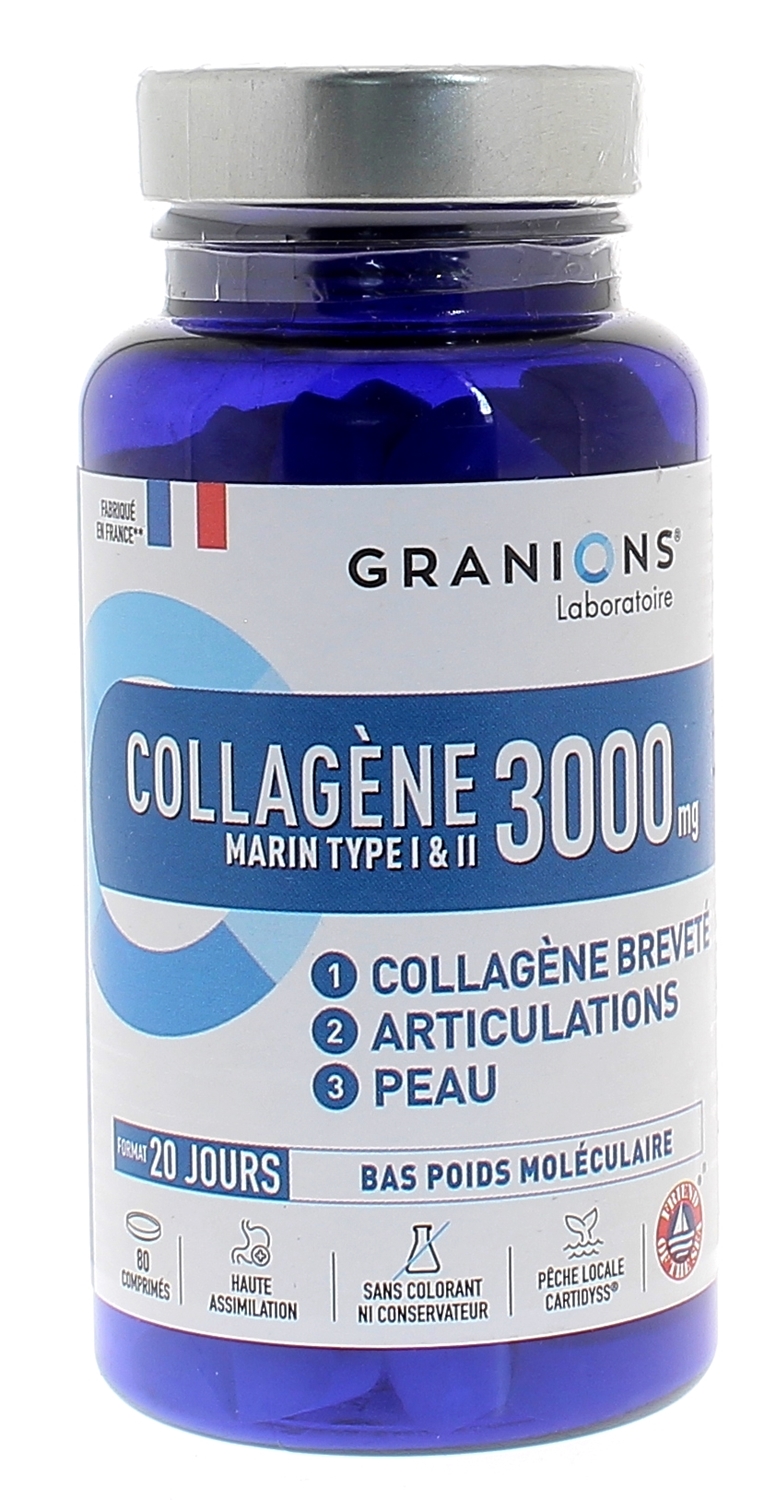 Collag&egrave;ne marin type I et II 3000 mg Granions - pot de 80 comprim&eacute;s