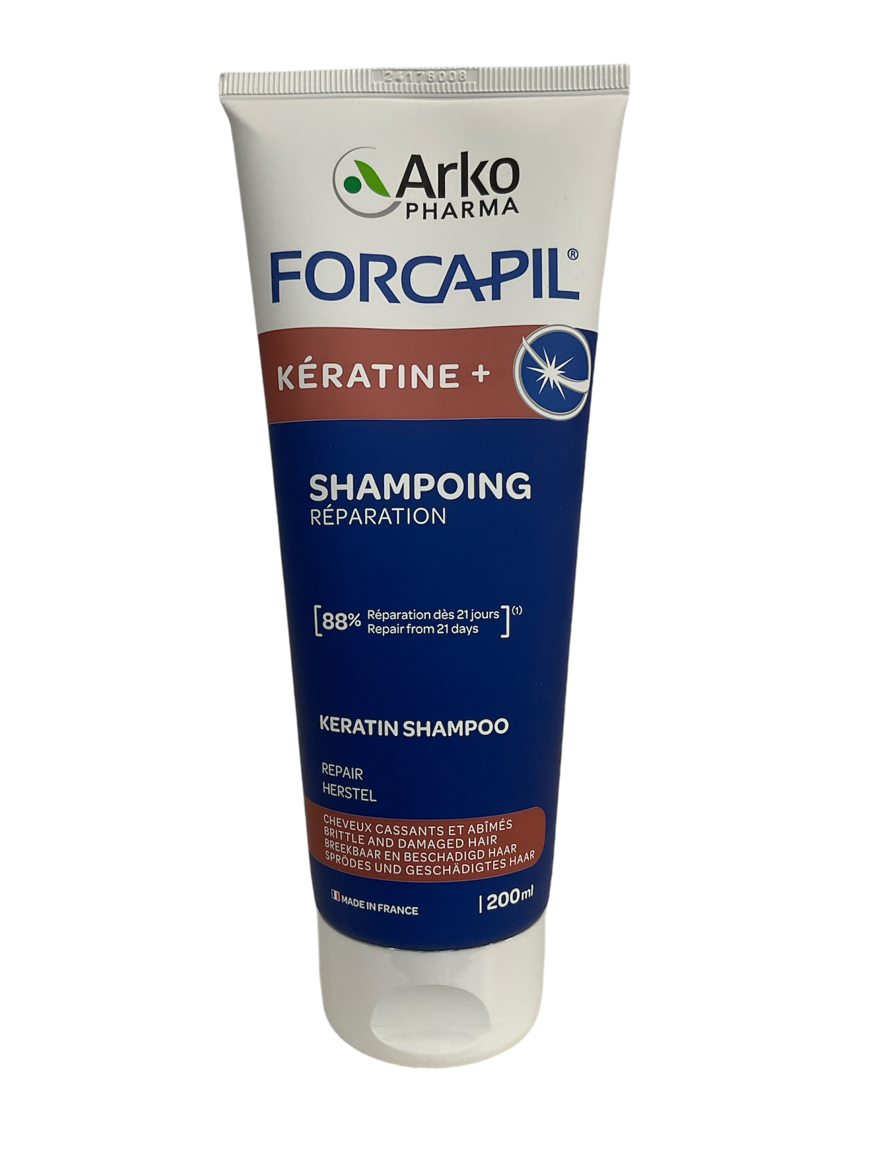 Forcapil shampooing K&eacute;ratine+ fortifiant/r&eacute;paration Arkopharma - tube de 200ml