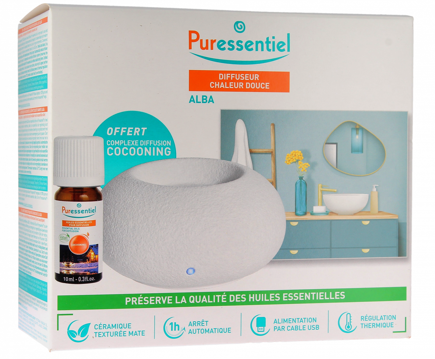Diffuseur à chaleur douce Alba Puressentiel - un diffuseur + complexe cocooning offert