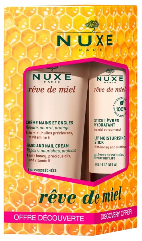 R&ecirc;ve de miel offre d&eacute;couverte Nuxe - cr&egrave;me mains 30 ml + stick l&egrave;vre 4g