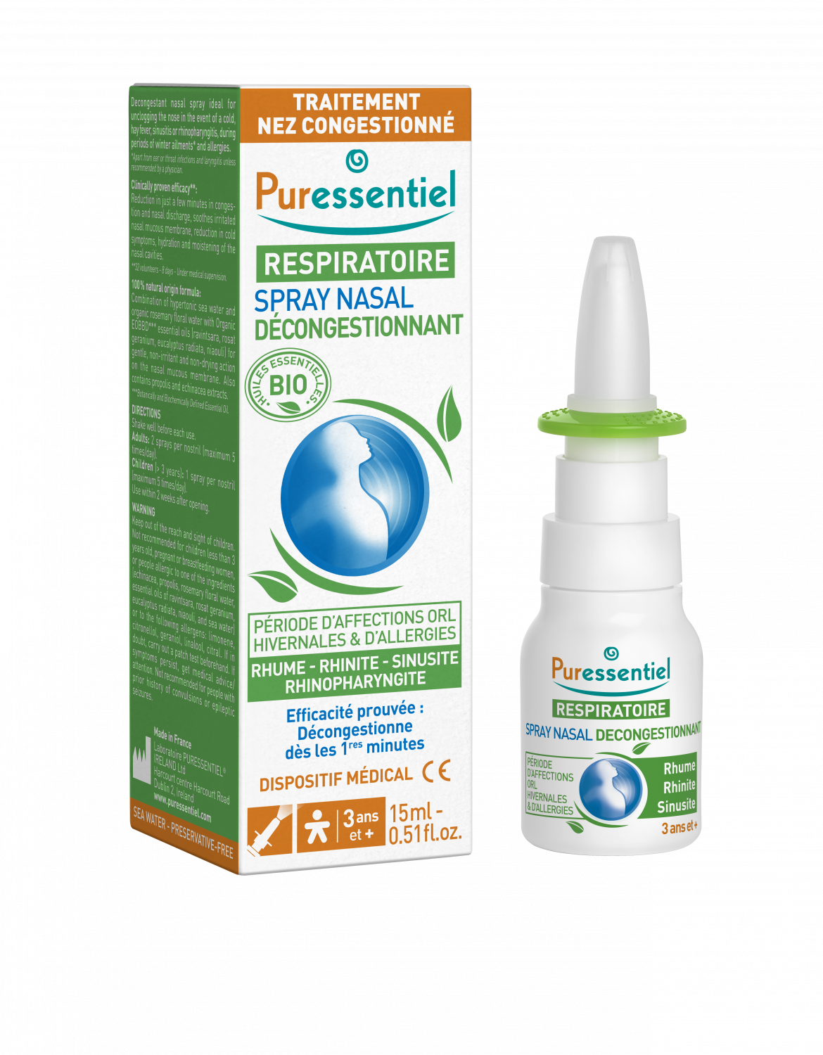 Spray nasal d&eacute;congestionnant aux huiles essentielles bio Puressentiel