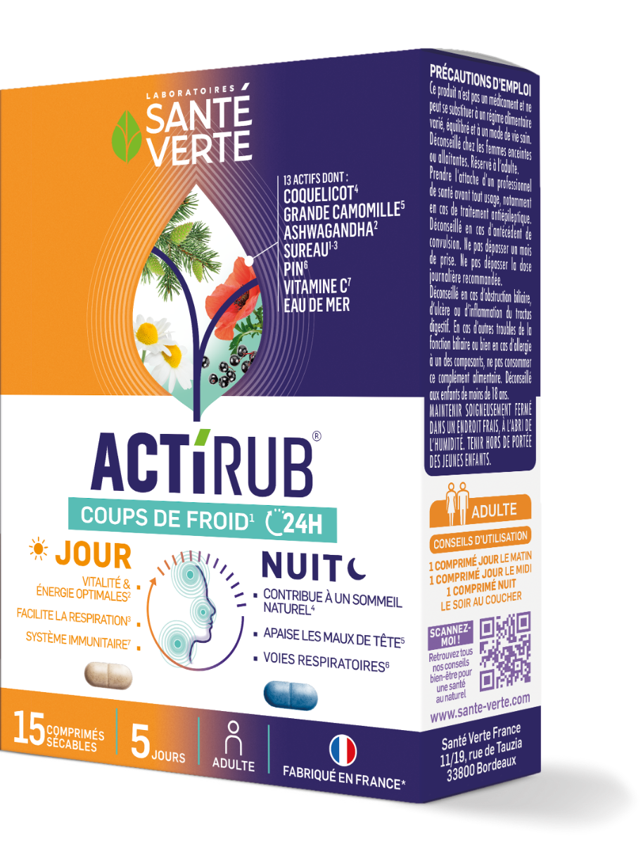 Actirub coups de froid 24h Santé verte - boite de 15 comprimés sécables