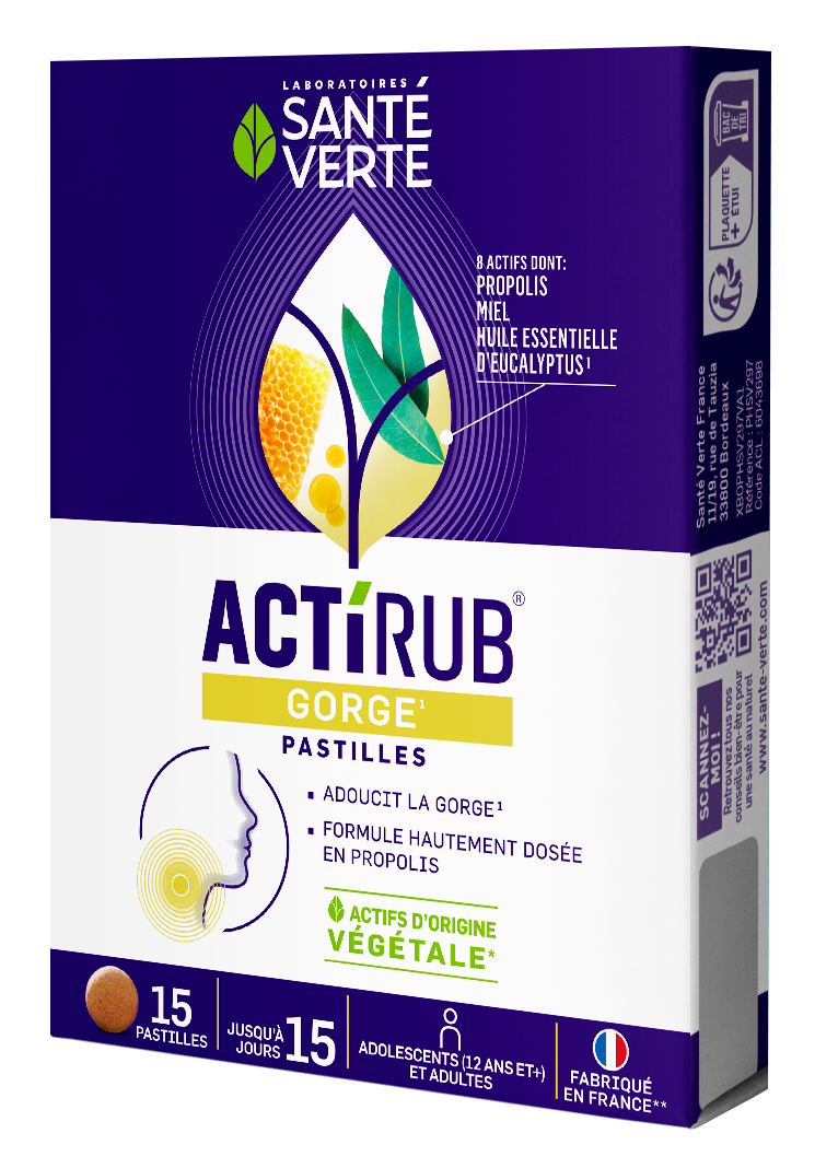 Actirub gorge Santé verte - boite de 15 pastilles