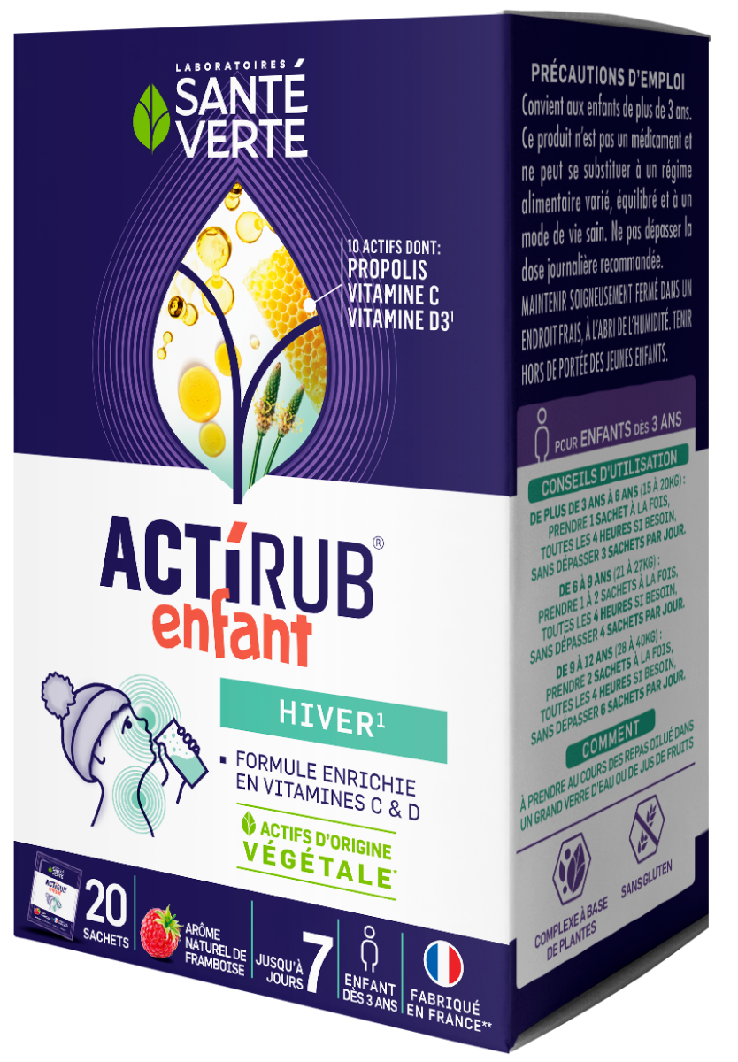 Actirub enfant goût framboise Santé Verte - boîte de 20 sachets
