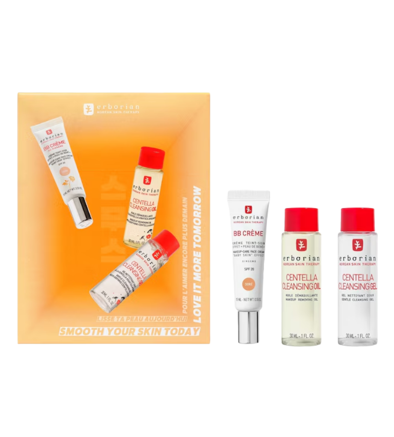 Smooth your skin today BB crème x Centella cleansing duo doré Erborian - coffret de 3 produits