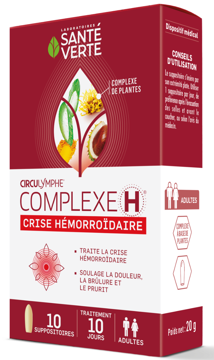 Circulymphe complexe H crise h&eacute;morro&iuml;daire Sant&eacute; verte - boite de 10 suppositoires