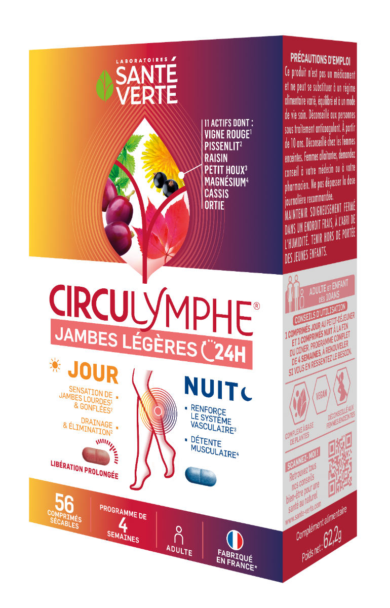 Circulymphe Jambes l&eacute;g&egrave;res jour nuit Sant&eacute; Verte - bo&icirc;te de 56 comprim&eacute;s