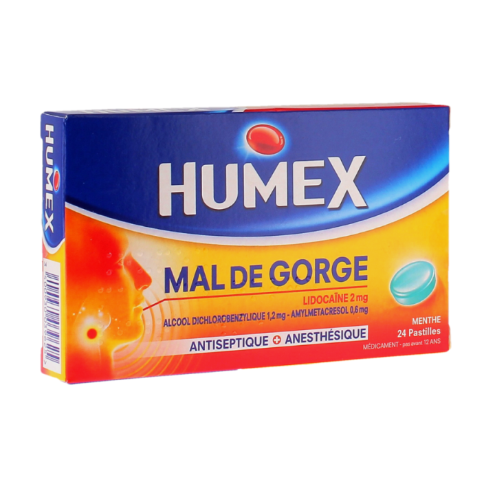 Humex mal de gorge lidocaïne 2mg menthe - boite de 24 pastilles 