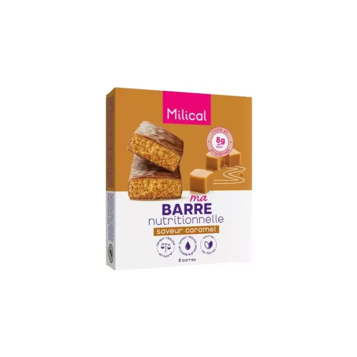 Barre hyperprotéinée saveur caramel Milical - boite de 6 barres