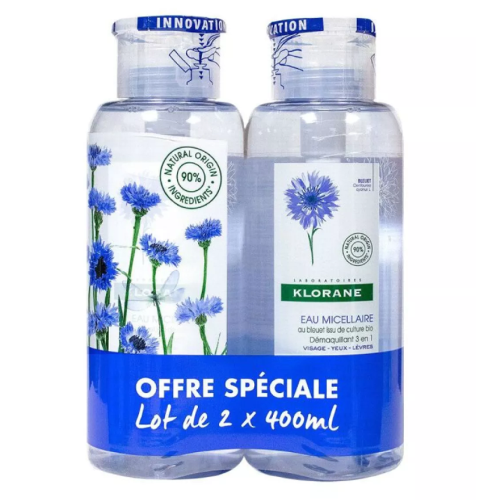 Eau micellaire démaquillante 3en1 Klorane - offre spéciale lot de 2x400ml