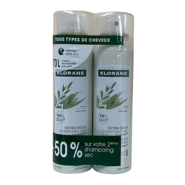 Shampoing sec extra-doux Klorane - lot de 2 sprays de 150ml
