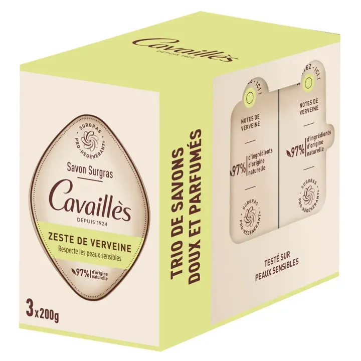Savon surgras zeste de verveine Rogé Cavaillès - lot de 3 pains de 200g