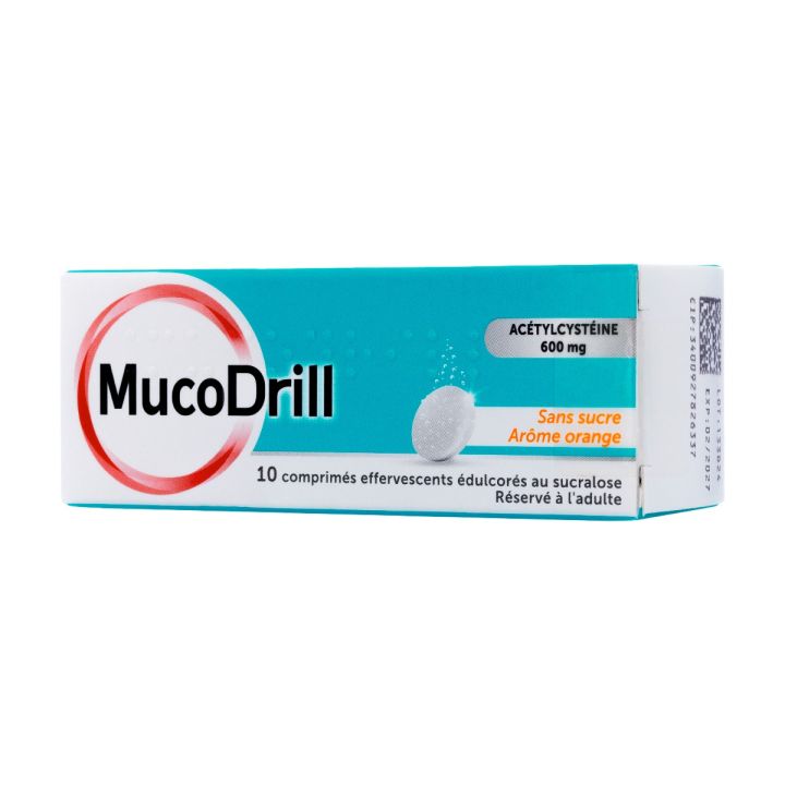MucoDrill acétylcystéine 600 mg arôme orange - 10 comprimés effervescents