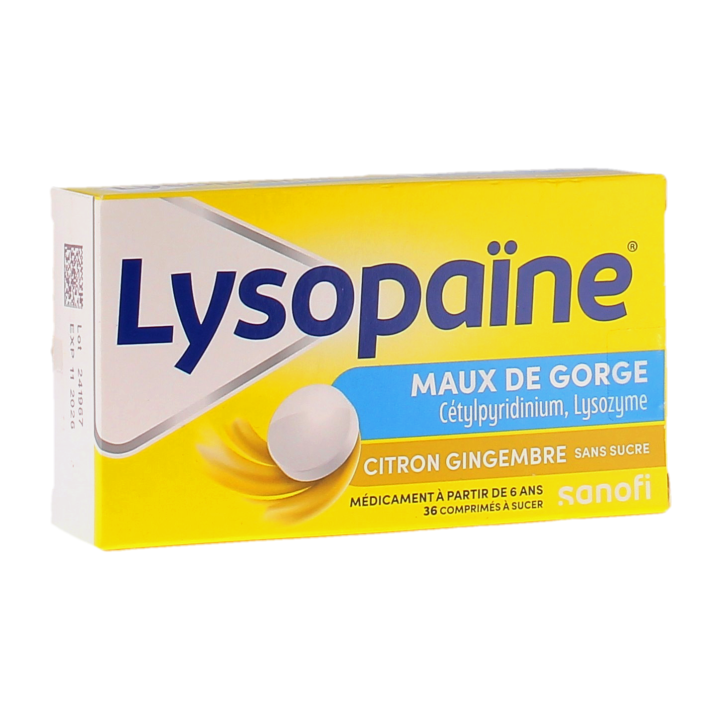 Lysopaïne maux de gorge citron gingembre - 2 tubes de 18 comprimés 