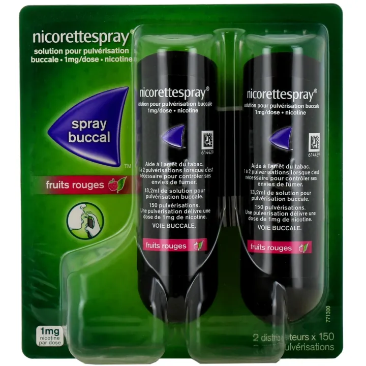 Nicorettespray 1 mg spray buccal fruits rouges - 2 sprays de 150 pulvérisations