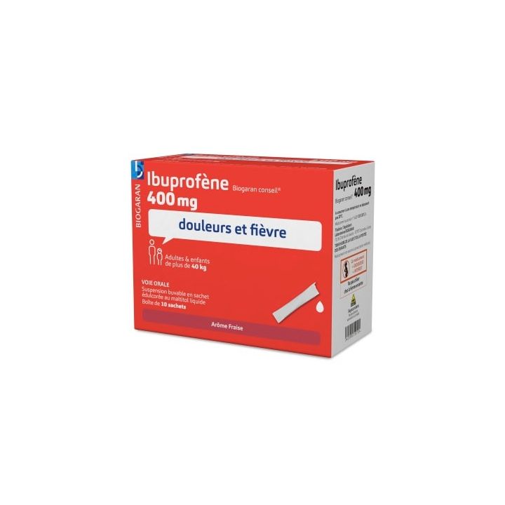 Ibuprofène 400mg suspension buvable Biogaran - boîte de 10 sachets