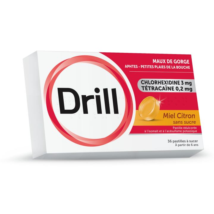 Drill miel citron sans sucre pastille à sucer - boite de 36 pastilles