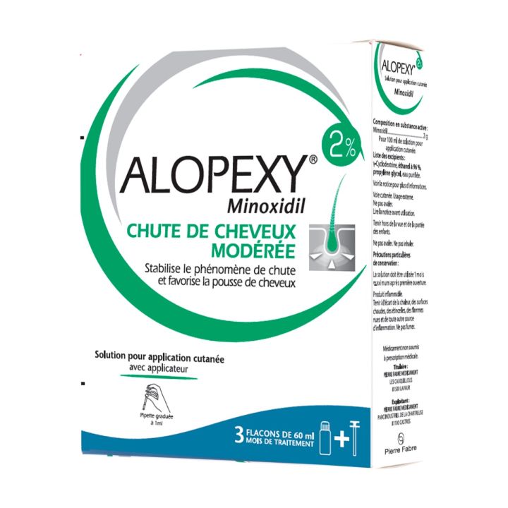 Alopexy 2% solution pour application cutanée - boîte de 3 flacons de 60ml