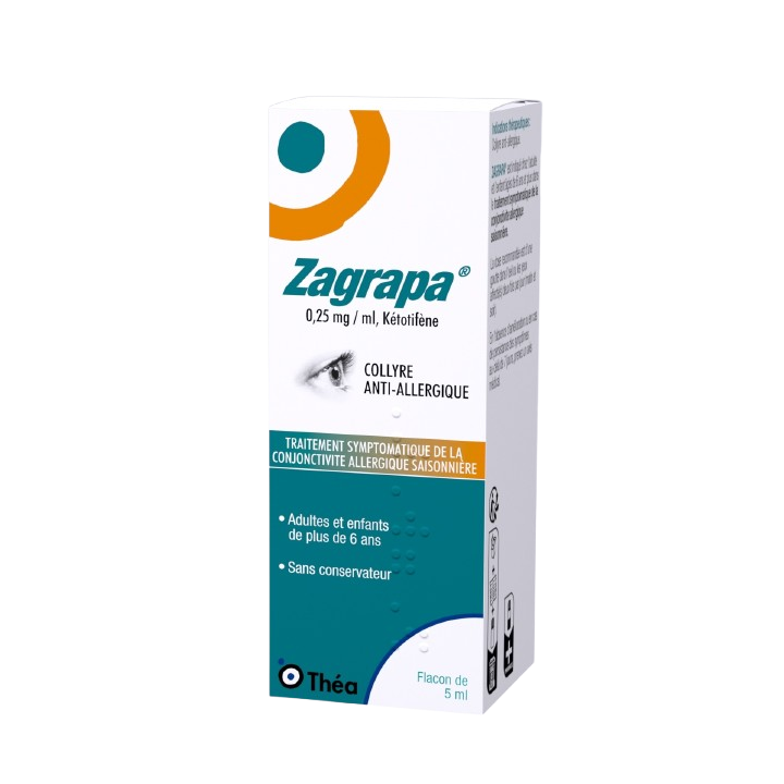 Zapagra 0,25mg/ml Kétotifène collyre anti-allergique Théa - flacon de 5ml