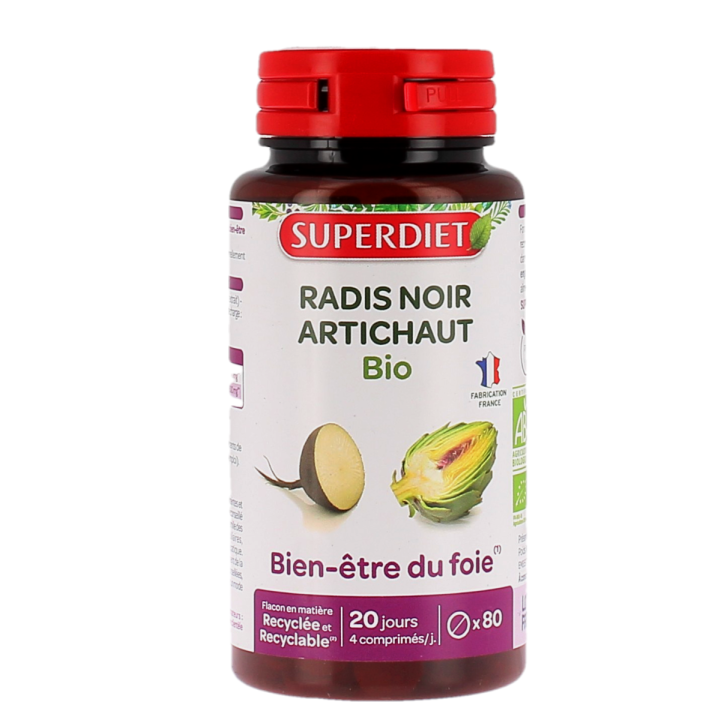 Radis noir et artichaut Bio Super Diet - pot de 80 comprimés