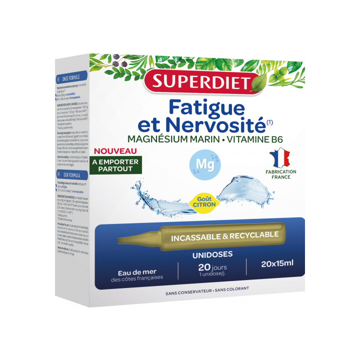 Fatigue et nervosité Superdiet - boîte de 20 unidoses de 15ml