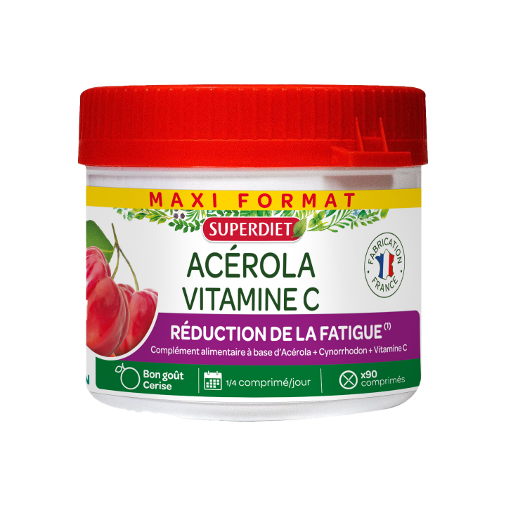 Maxi pot Acérola vitamine C Super Diet - 90 comprimés sécables à croquer