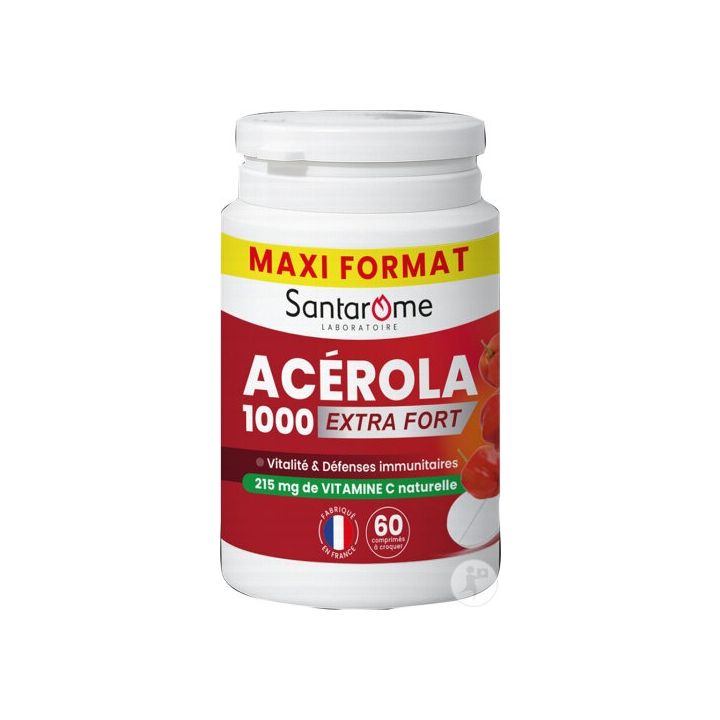 Acérola 1000 extra fort Santarome - pot de 60 comprimés à croquer