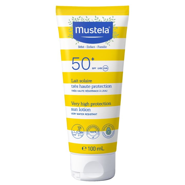 Lait solaire très haute protection bébé SPF 50+ Mustela - tube de 100 ml