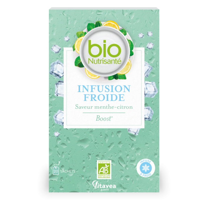 Infusion froide boost saveur menthe-citron bio Vitavea - boite de 20 sachets