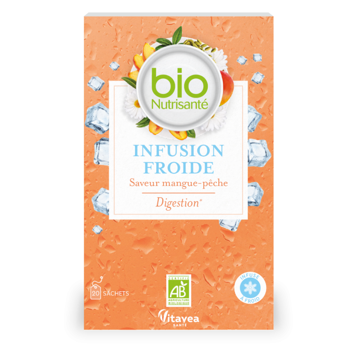 Infusion froide digestion saveur mangue-pêche bio Vitavea -  boite de 20 sachets