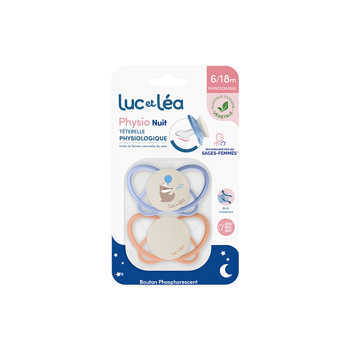 Physio téterelle physiologique 6/18 mois Luc et Léa - lot de 2 sucettes