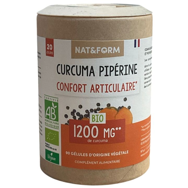 Curcuma Pipérine 1200mg Ecoresponsable confort articulaire Nat&Form - boite de 90 gélules
