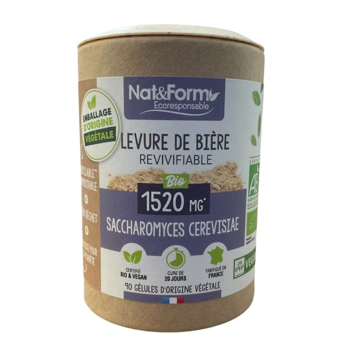 Levure de bière revivifiable bio Nat&Form - pot de 90 gélules