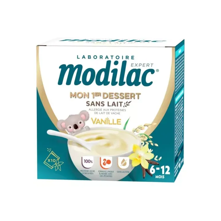 Mon 1er dessert sans lait goût vanille 6-36 mois Modilac - boite de 10 sachets de 18,6g