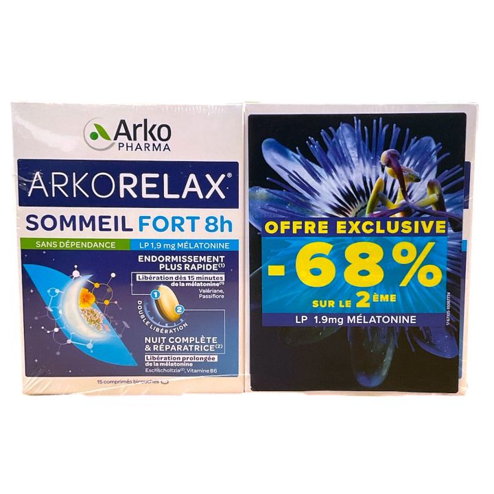 Arkorelax sommeil fort 8H Arkopharma - 2 boites de 15 comprimés (30 jours de programme)