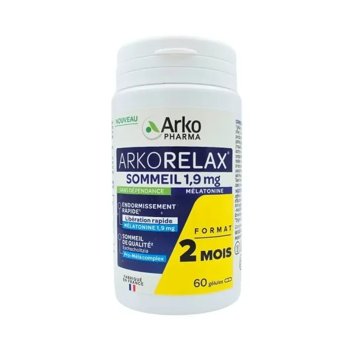 Arkorelax sommeil mélatonine 1,9mg Arkopharma - pot de 60 gélules 