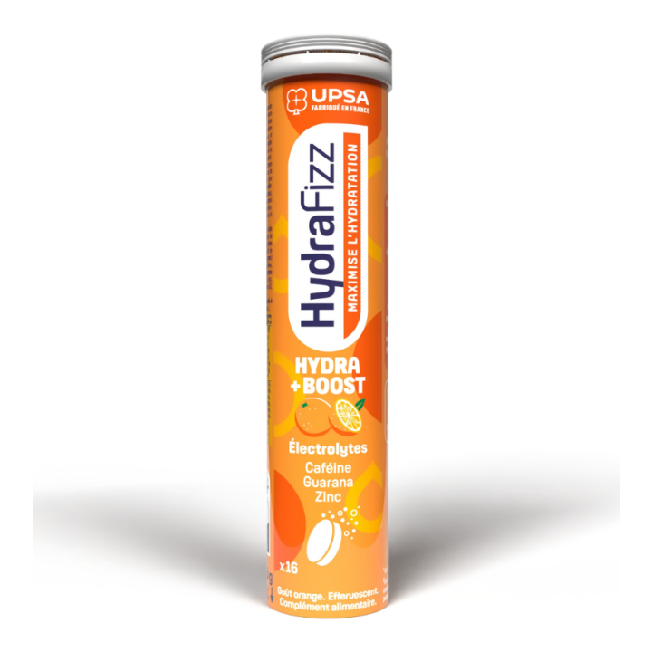 HydraFizz hydra+boost goût orange Upsa - tube de 16 pastilles effervescentes 