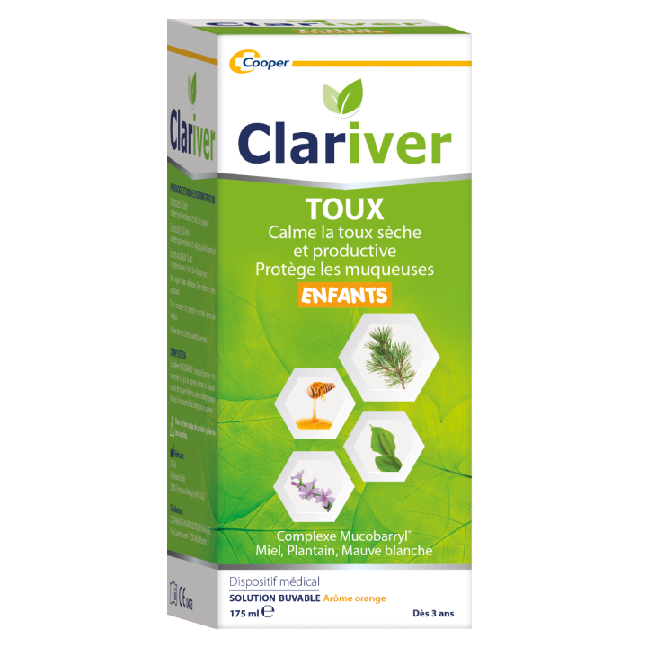 Clariver sirop toux enfants arôme orange Cooper - flacon de 175 ml