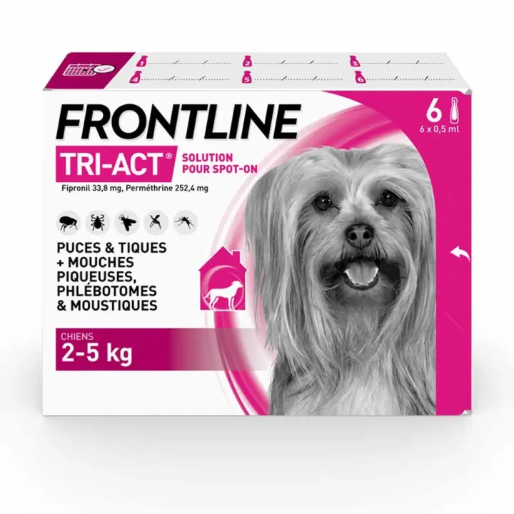 Tri-act solution pour spot-on chiens 2-5 kg Frontline - boîte de 6 pipettes de 0,5ml