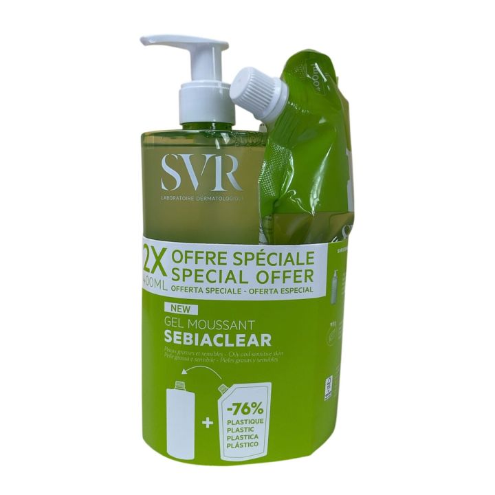 Sebiaclear gel moussant SVR - flacon-pompe de 400ml + recharge de 400ml