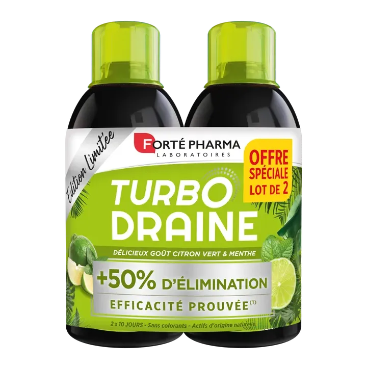 Turbo Draine goût citron vert et menthe Forté Pharma - lot de 2 bouteilles de 500ml offre spéciale