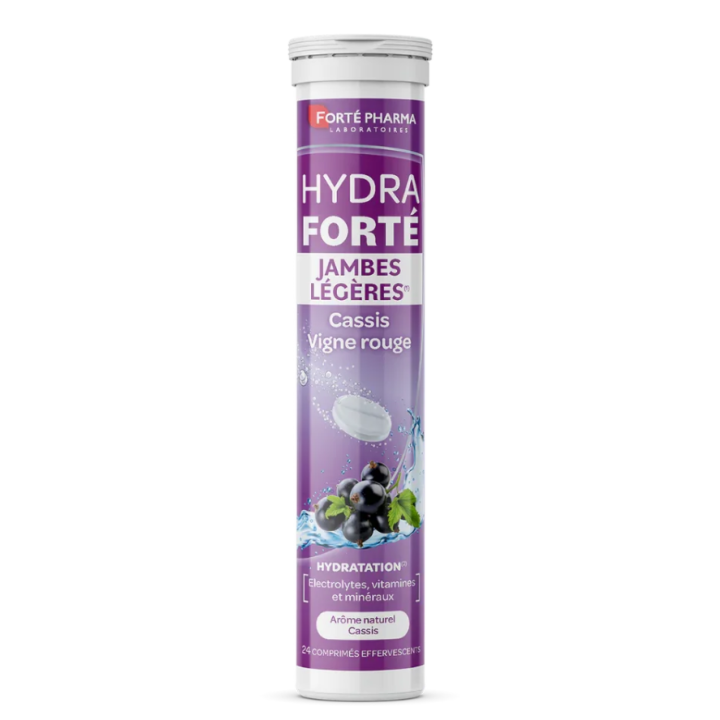 Hydra Forté jambes légères booster d'hydratation arôme naturel cassis Forté Pharma - 24 comprimés effervescents